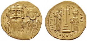  BYZANTINISCHE MÜNZEN   Constans II. (641-668)   (D) Solidus (4,28g), Constantinopolis, 2. Offizin, 662-667 n. Chr. Büste des Constans II. mit Helm, K...