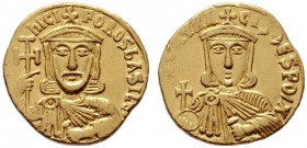  BYZANTINISCHE MÜNZEN   Nikephoros I. (802-811)   (D) Solidus (4,38g), Constantinopolis, 803-811 n. Chr. Av.: nICI-FOROS bASILE', Büste des Nikephoros...