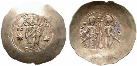  BYZANTINISCHE MÜNZEN   Manuel I. Komnenos (1143-1180)   (D) Aspron Trachy (4,25g), Constantinopolis, 1160-1164 n. Chr. Av.: Christus mit Evangelium i...