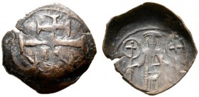  BYZANTINISCHE MÜNZEN   Andronikos II. Palaiologos (1282-1328)   (D) Aspron Trachy (2,03g), Thessalonica (Saloniki), 1282-1328 n. Chr. Patriarchenkreu...