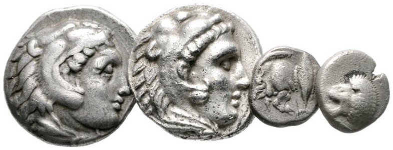  Varia & Lots   (D) Lot Griechen (4). Lot mit 2 Drachmen Alexanders III., 1 Obol...
