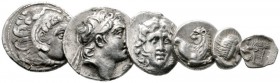  Varia & Lots   (D) Lot Griechen (6). Lot mit 6 verschiedenen Silbermünzen: Drachmen und Teilstücke, um sch. und s.sch.  