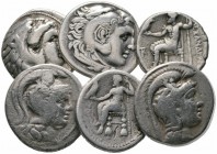  Varia & Lots   (D) Lot Griechen (6). Lot mit 2 Tetradrachmen aus Athen (Neuer Stil), 3 Tetradrachmen Alexanders III. sowie 1 Tetradrachme Philipp III...