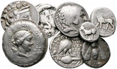  Varia & Lots   (D) Lot Griechen (8). Lot mit 7 Tetradrachmen und 1 Hemidrachme, darunter Athen (2x, Neuer Stil), Ephesos und Seleukos I., um sch.-s.s...