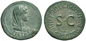 The Roman Empire   In the name of Livia  Dupondius circa 21-22 AD, Æ 14.81 g. PIETAS Veiled bust of Pietas r. Rev. DRVSVS CAESAR TI AVGVSTI F TR POT I...