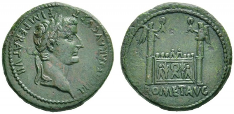 The Roman Empire   Tiberius caesar, 12 – 14  As, Lugdunum after 12 AD, Æ 11.92 g...