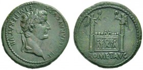 The Roman Empire   Tiberius caesar, 12 – 14  As, Lugdunum after 12 AD, Æ 11.92 g. TI CAESAR AVGVST – F IMPERAT VII Laureate head r. Rev. Front elevati...