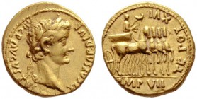The Roman Empire   Tiberius augustus, 14 – 37  Aureus, Lugdunum circa 14-15, AV 7.80 g. TI CAESAR DIVI – AVG F AVGVSTVS Laureate head r. Rev. TR POT X...