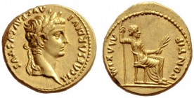 The Roman Empire   Tiberius augustus, 14 – 37  Aureus, Lugdunum 14-37, AV 7.65 g. TI CAESAR DIVI – AVG F AVGVSTVS Laureate head r. Rev. PONTIF MAXIM P...