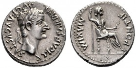 The Roman Empire   Tiberius augustus, 14 – 37  Denarius, Lugdunum 14-37, AR 3.78 g. TI CAESAR DIVI – AVG F AVGVSTVS Laureate head r. Rev. PONTIF MAXIM...