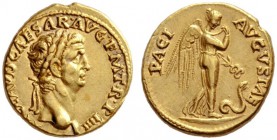 The Roman Empire   Claudius, 41 – 54  Aureus 44-45, AV 7.78 g. [TI] CLAVD·CAESAR·AVG·P·M·T·R·P·IIII Laureate head r. Rev. PACI – AVGVSTAE Pax-Nemesis ...