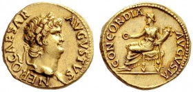 The Roman Empire   Nero augustus, 54 – 68  Aureus 64-65, AV 7.26 g. NERO CAESAR AVGVSTVS Laureate head r. Rev. CONCORDIA AVGVSTA Concordia seated l., ...