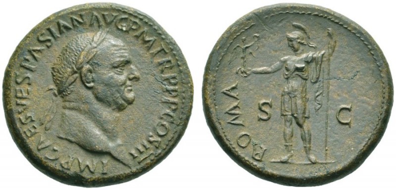 The Roman Empire   Vespasian, 69 – 79  Sestertius 71, Æ 26.46 g. IMP CAES VESPAS...