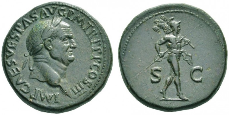 The Roman Empire   Vespasian, 69 – 79  Sestertius 71, Æ 27.50 g. IMP CAES VESPAS...