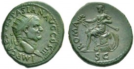 The Roman Empire   Vespasian, 69 – 79  Dupondius 71, Æ 15.12 g. IMP CAES VESPASIAN AVG COS III Radiate head r. Rev. ROMA Roma seated l. on cuirass, ho...