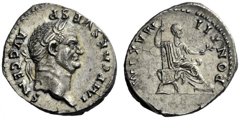 The Roman Empire   Vespasian, 69 – 79  Denarius 73, AR 3.45 g. IMP CAES VESP – A...