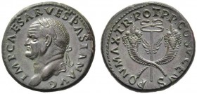 The Roman Empire   Vespasian, 69 – 79  Dupondius 74, Æ 11.52 g. IMP CAESAR VESPASIAN AVG Laureate bust l. Rev. PON MAX TR POT P P COS V CENS Two cornu...