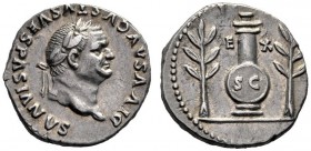 The Roman Empire   Vespasian, 69 – 79   Divus Vespasianus.   Denarius 80-81, AR 3.58 g. DIVVS AVGVSTVS VESPASIANVS Laureate head r. Rev. E – X Shield ...