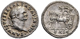 The Roman Empire   Vespasian, 69 – 79   Divus Vespasianus.  Denarius 80-81, AR 3.38 g. DIVVS AVGVSTVS VESPASIANVS Laureate head r. Rev. Quadriga with ...