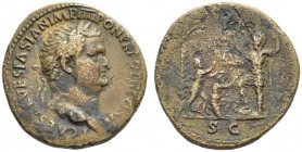 The Roman Empire   Titus caesar, 69 – 79  Sestertius 72-73, Æ 22.34 g. T CAESAR VESPASIAN IMP IIII PON TR POT II COS II Laureate head r. Rev. Titus, r...
