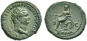 The Roman Empire   Titus caesar, 69 – 79  Dupondius 72, Æ 14.59 g. T CAESAR VESPASIAN IMP PON TR POT COS II Radiate head r. Rev. S – C Roma seated l. ...