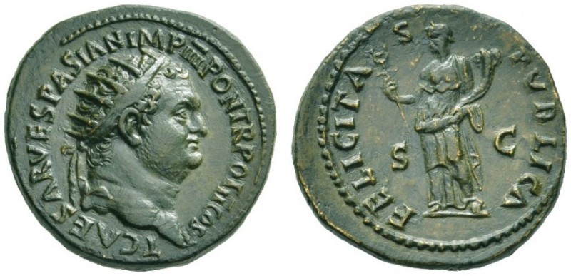 The Roman Empire   Titus caesar, 69 – 79  Dupondius 72-73, Æ 12.80 g. T CAES VES...