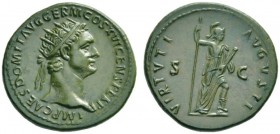 The Roman Empire   Domitian augustus, 81 – 96  Dupondius 92-94, Æ 12.85 g. IMP CAESAR DOMIT AVG GERM COS XVI CENS PER P P Radiate head r. Rev. VIRTVTI...