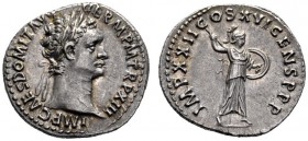 The Roman Empire   Domitian augustus, 81 – 96  Denarius 93-94, AR 3.60 g. IMP CAES DOMIT AVG – GERM P M TR P XIII Laureate head r. Rev. IMP XXII COS X...