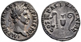 The Roman Empire   Nerva, 96 – 98  Denarius 97, AR 3.16 g. IMP NERVA CAES – AVG P M TR POT Laureate head r. Rev. COS III PATER PATRIAE Priestly emblem...