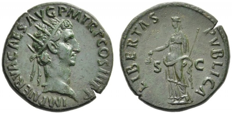The Roman Empire   Nerva, 96 – 98  Dupondius 97, Æ 13.97 g. IMP NERVA CAES AVG P...