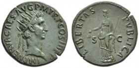 The Roman Empire   Nerva, 96 – 98  Dupondius 97, Æ 13.97 g. IMP NERVA CAES AVG P M TR P COS III P P Radiate head r. Rev. LIBERTAS PVBLICA S – C Libert...