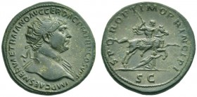 The Roman Empire   Trajan, 98 – 117  Dupondius 107-110, Æ 12.45 g. IMP CAES NERVAE TRAIANO AVG GER DAC P M TR P COS V P P Radiate bust r., with draper...