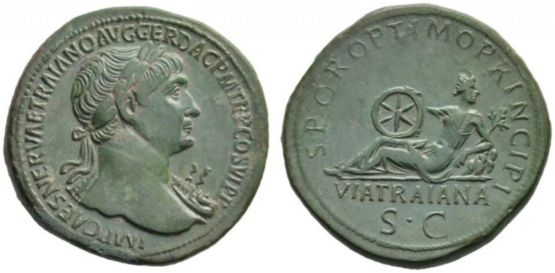 The Roman Empire   Trajan, 98 – 117  Sestertius circa 112-114, Æ 21.15 g. IMP CA...