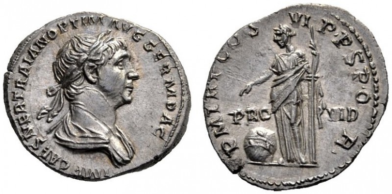 The Roman Empire   Trajan, 98 – 117  Denarius 116-117, AR 3.24 g. IMP CAES NER T...