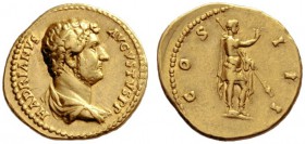 The Roman Empire   Hadrian augustus, 118 – 137  Aureus 134-138, AV 7.26 g. HADRIANVS – AVGVTVS P P Bareheaded and draped bust r. Rev. COS – III Hadria...