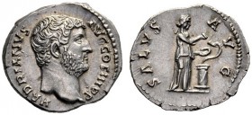 The Roman Empire   Hadrian augustus, 118 – 137  Denarius 134-138, AR 2.99 g. HADRIANVS – AVG COS III P P Bare head r. Rev. SALVS – AVG Salus standing ...