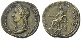 The Roman Empire   Hadrian augustus, 118 – 137  Dupondius or As, Æ 13.23 g. SABINA AVGVSTA – HADRIANI AVG P P Draped bust l., wearing wreath of corn e...