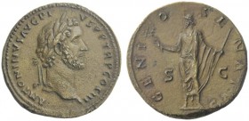 The Roman Empire   Antoninus Pius, 138 – 161  Sestertius 140-144, Æ 23.24 g. ANTONINVS AVG PI – VS P P TR P COS III Laureate head r. Rev. GENI – O – S...