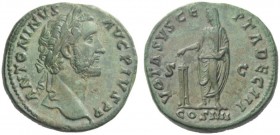 The Roman Empire   Antoninus Pius, 138 – 161  Sestertius 145-161, Æ 26.51 g. ANTONINVS – AVG PIVS P P Laureate head r. Rev. VOTA SVSCE – PTA DEC III S...