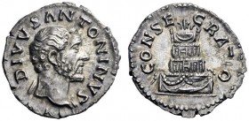 The Roman Empire   Antoninus Pius, 138 – 161   Divo Antonino Pio.  Denarius after 161, AR 2.88 g. DIVVS ANTONINVS Bare bust r., with drapery on l. sho...