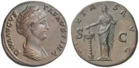 The Roman Empire   Faustina I, wife of Antoninus Pius   Diva Faustina.  Sestertius after 141, Æ 22.09 g. DIVA AVGVS –TA FAVSTINA Diademed and draped b...