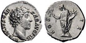 The Roman Empire   Marcus Aurelius caesar, 139 – 161  Denarius 145-147 (?), AR 3.24 g. AVRELIVS CAE – SAR AVG PII F Bare head r. Rev. COS – II Honos s...
