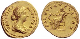 The Roman Empire   Faustina II, wife of Marcus Aurelius  Aureus 161-164, AV 7.35 g. FAVSTINA – AVGVSTA Draped bust r. Rev. SALVTI AVGVSTAE Salus seate...