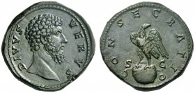 The Roman Empire   Lucius Verus , 161 – 169   Divus Verus.  Sestertius 169 or later (?), Æ 29.71. DIVVS – VERVS Bare head r. Rev. CONSECRATIO S – C Ea...