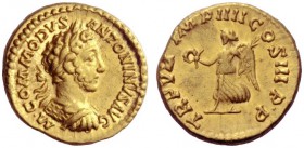 The Roman Empire   Commodus augustus, 187 – 192  Quinarius 181-182, AV 3.69 g. M COMMODVS – ANTONINVS AVG Laureate and cuirassed bust r. Rev. TR P VII...