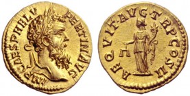 The Roman Empire   Pertinax, 1st January – 28th March 193  Aureus January 1st – March 28th 193, AV 7.14 g. IMP CAES P HELV – PERTIN AVG Laureate head ...