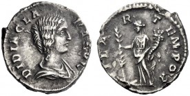The Roman Empire   Didia Clara, daughter of Didius Julianus  Denarius 193, AR 2.60 g. DIDIA CLA – RA AVG Draped bust r. Rev. HILA – R – TEMPOR Hilarit...