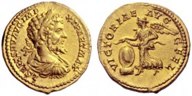 The Roman Empire   Septimius Severus, 193 – 211  Aureus 198-200, AV 7.36 g. L SEPT SEV AVG IMP – XI PART MAX Laureate, draped and cuirassed bust r. Re...