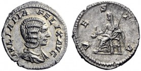 The Roman Empire   Julia Domna, wife of Septimius Severus  Denarius 211-217, AR 2.88 g. IVLIA PIA – FELIX AVG Draped bust r. Rev. VESTA Vesta, veiled,...
