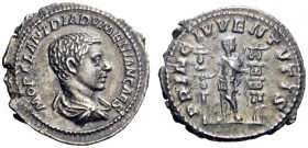 The Roman Empire   Diadumenian caesar, 217 – 218  Denarius 217-218, AR 3.35 g. M OPEL ANT DIADVMENIAN CAES Bareheaded and draped bust r. Rev. PRINC IV...